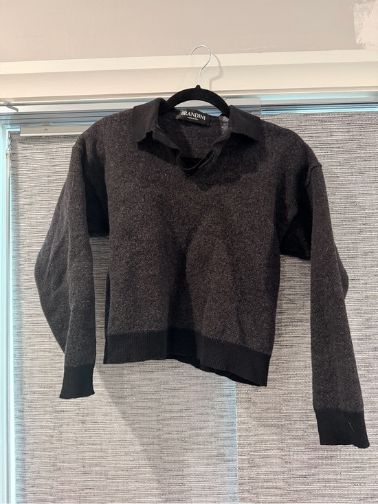 Brandini Sweaters - Brandini Women's Dark Gray Collared Pullover Sweater